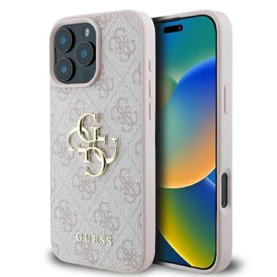 Afbeelding van Guess iPhone 16 Pro Backcover hoesje 4G PU big Logo Roze