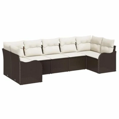 Afbeelding van vidaXL 7 delige Tuin Sofa Set met Kussens Bruin Poly Rattan, 2 Zits Opslag &amp; Rattan