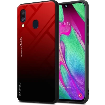 Afbeelding van Cadorabo Hoesje geschikt voor Samsung Galaxy A40 in ROOD ZWART Tweekleurige beschermhoes van TPU silicone Case Cover en achterzijde gehard glas