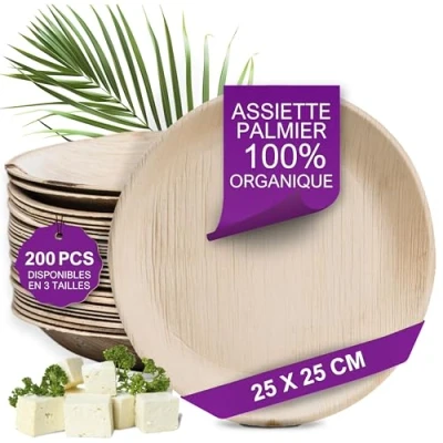 Afbeelding van Waipur Palmbord Bio 200 ronde borden Ø 25 cm hoogwaardig wegwerpservies stabiel, natuurlijk en biologisch afbreekbaar van karton vergelijkbaar