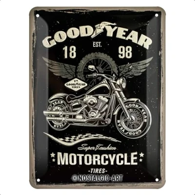 Afbeelding van Metalen Wandbord met reliëf Good Year Motorcycle 15x20cm