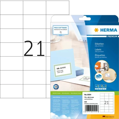 Afbeelding van Etiket HERMA 5054 70x42.3mm premium wit 525stuks