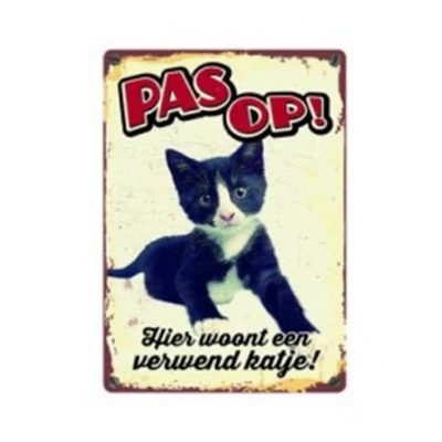 Afbeelding van Plenty Gifts Waakbord Blik Verwend Katje 15X21 CM
