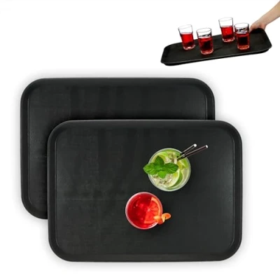 Afbeelding van Relaxdays dienblad zwart set van 2 antislip 56 x 41 cm rechthoekig serveerblad