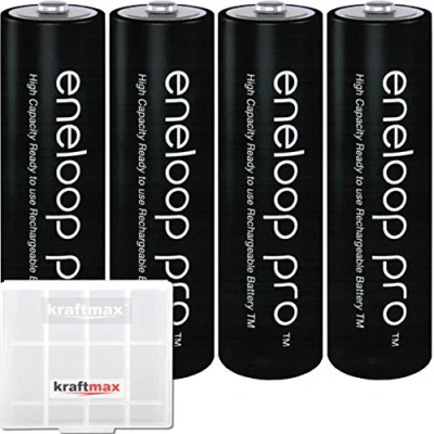 Afbeelding van Eneloop XX Pro Mignon AA 2550 mAh (min. 2450 mAh) HR 3UWXB met hoogwaardige Kraftmax batterijbox 4 stuks