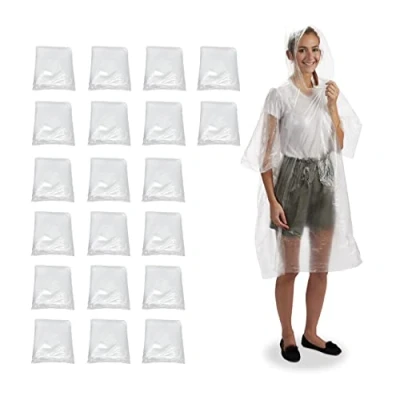 Afbeelding van Relaxdays regenponcho doorzichtig set van 20 festivalponcho regencape wandelen