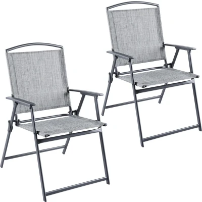 Afbeelding van BRUBAKER Bergamo Tuinstoel, set van 2 tuinstoelen, met hoge rugleuning, weerbestendig en ruimtebesparend, balkonstoel, inklapbaar, klapstoel voor camping, tuin, terras balkon, grijs gemêleerd