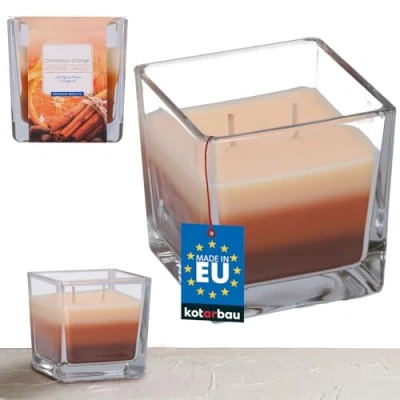 Afbeelding van KOTARBAU® Geurkaars met 2 lonten in glas, kaneeloranje twee lonten, cadeau idee voor aromatherapie, brandduur tot 32 uur