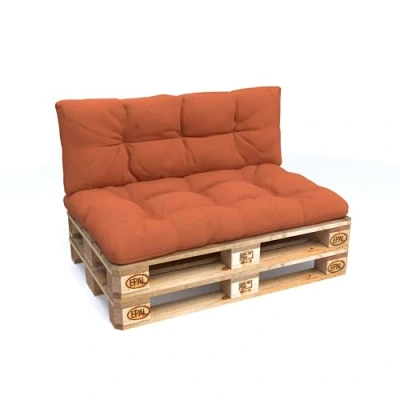 Afbeelding van POKAR Set van 2 kussens voor Europallet: 1x zitkussen 120 x 80 cm + 1 rugkussen 40 cm, tuinbank, binnen en buiten, zonder pallet, oranje