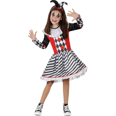 Afbeelding van Funidelia Harlekijn Kostuum voor meisjes Clowns, Circus, Originele en Leuke kinderen Accessoire verkleedkleding rekwisieten Halloween, carnaval &amp; feesten Maat 107 113 cm Zwart