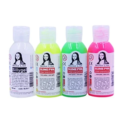 Afbeelding van Boetseerkleiset voor beginners, 3 neonkleuren (4 x 100 ml) DIY slijm en activator lijm met magische