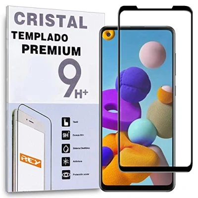 Afbeelding van REY Displaybeschermfolie voor Samsung Galaxy A21, gebogen, zwart, gehard glas Premium 3D / 4D 5D