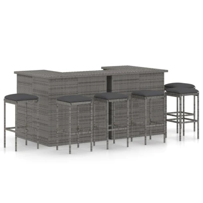 Afbeelding van 8 delige Tuinbarset met kussens poly rattan grijs