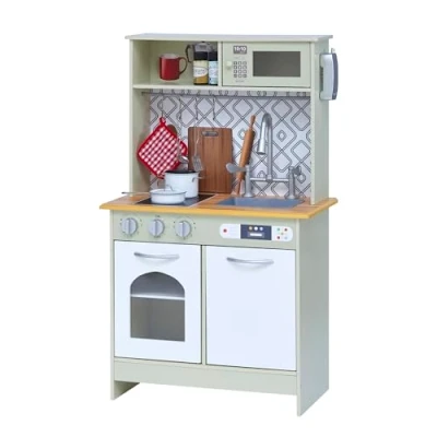 Afbeelding van Teamson Kids Modern Houten Speelkeuken Kinderspeelgoed Rollenspel Speelgoed Groen/Wit