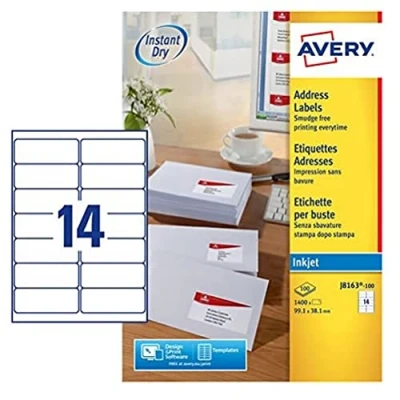 Afbeelding van Avery witte etiketten QuickDry ft 99,1 x 38,1 mm (b h), 1.400 stuks, 14 per blad etiket