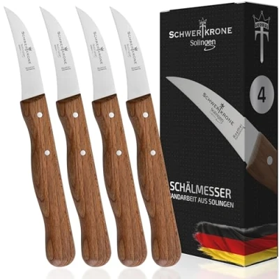 Afbeelding van Solingen groentemessenset met houten handvat, zeer scherp lemmet, Made in Germany, roestvrij, vaatwasmachinebestendig, roestvrij staal, 2,5 inch gebogen