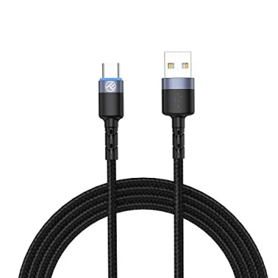 Afbeelding van TELLUR Datakabel, USB naar Type C, LED, Nylon Braided, 1,2 m, Zwart