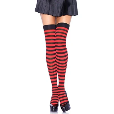 Afbeelding van Leg Avenue Gestreept nylon bovenstuk, eenheidsmaat (zwart rood)