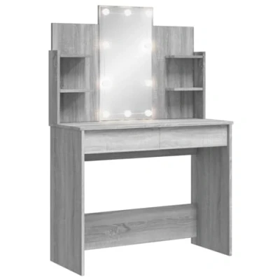 Image de vidaXL Coiffeuse avec lumières LED sonoma gris 96x40x142 cm837898