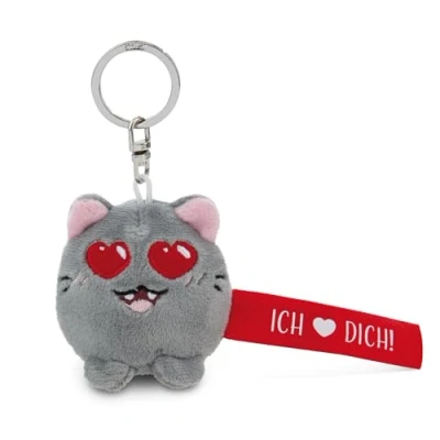 Afbeelding van NICI Sleutelhanger kat met opschrift &quot;Ich Herz Dich&quot; 5 cm Grijs trouwe metgezel voor rugzak of tas groot en klein 62063