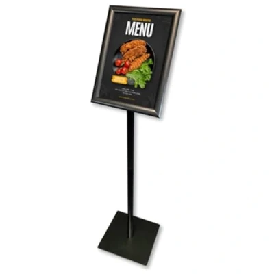 Afbeelding van DisplayLager Basic A4 informatiehouder, zware voet, met draaibaar opvouwbaar frame (zwart, A4)