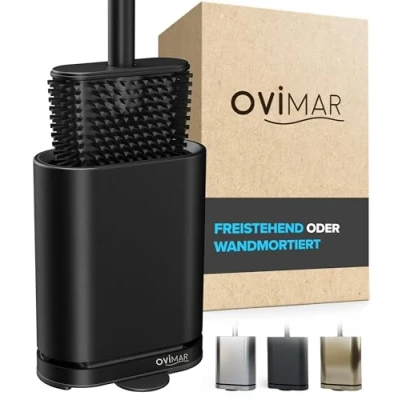 Afbeelding van ovimar Abeloya Siliconen toiletborstel met ventilatie van roestvrij staal, afneembare lekbak, breedte slechts 6 cm, optionele wandbevestiging in de badkamer