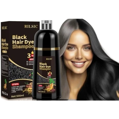 Image de Shampooing de coloration pour Cheveux 3 en 1 instantanée hommes et femmes Shampoing colorant noir gris (500 ml)