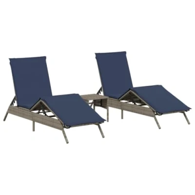 Afbeelding van Ligbedden 2 st met tafel poly rattan grijs (alleen VS)