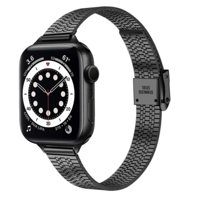Afbeelding van Apple Watch Stainless steel slim fit bandje Zwart Geschikt voor 42mm / 44mm 45mm 49mm