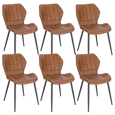 Afbeelding van WOLTU Set van 6 eetkamerstoelen, Scandinavische stoel, keukenstoel, woonkamerstoel, gestoffeerde zitting, stoel kunstleer, bruin, metalen poten, BH357br