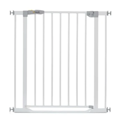 Afbeelding van Hauck Clear Step Gate 75 80 cm, veiligheidshek voor deuren en trappen dat niet in de weg staat, inklemming, verlengbaar met verlengstukken (niet meegeleverd), geschikt Y spindel, metaal wit