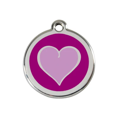 Afbeelding van Heart Purple roestvrijstalen hondenpenning medium/gemiddeld dia. 3 cm RedDingo
