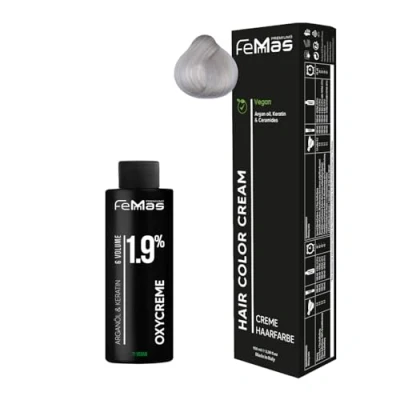 Afbeelding van Femmas Ultra Ash 901 S I Hair Color Cream 100 ml + oxidatiecrème 1,9% permanente haarkleur ontwikkelaar zacht en duurzaam
