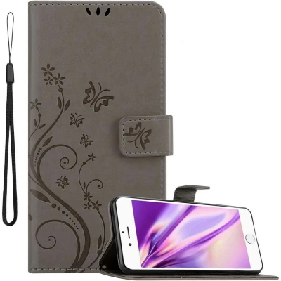 Afbeelding van Cadorabo Hoesje geschikt voor Apple iPhone 6 PLUS / 6S in BLOEMEN GRIJS Beschermhoes bloemmotief met magnetische sluiting, standfunctie en kaartsleuven Book Case Cover Etui