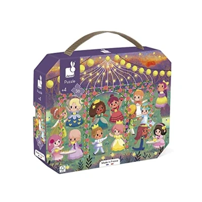 Image de Janod Puzzle Enfant Princesses 36 Pièces Jeu Educatif Motricité Fine et Concentration Valisette Poignée Fabriqué en France Certifié FSC Dès 4 Ans, J02608