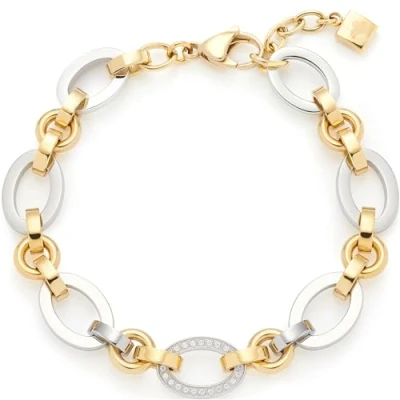 Afbeelding van Leonardo Jewels Lena 023403 Tweekleurige roestvrijstalen schakelarmband met zirkoniastenen lengte 19 21 cm damessieraden Eine Grösse Roestvrij staal Geen edelsteen, staal, edelsteen