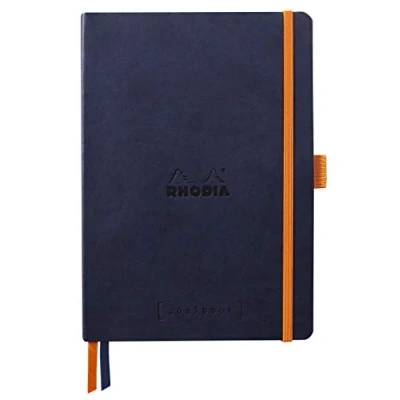 Afbeelding van RHODIA 117808C Notitieboek, Bullet Journal, Goalbook, nachtblauw, A5, 14,8 x 21 cm, gestippeld, 240 pagina&#039;s, lichtbruin papier, 90 g/m², 2 banden, elastische sluiting, kunstleer