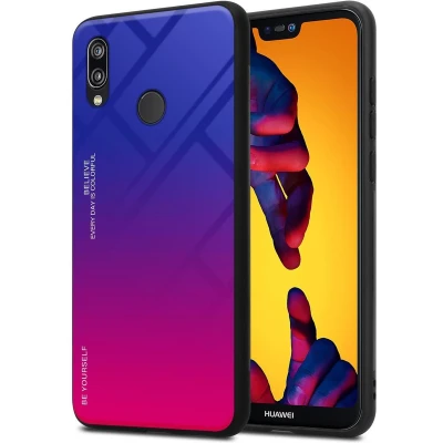 Afbeelding van Cadorabo Hoesje geschikt voor Huawei P20 LITE 2018 / NOVA 3E in PAARS ROOD Tweekleurige beschermhoes van TPU silicone Case Cover en achterzijde gehard glas