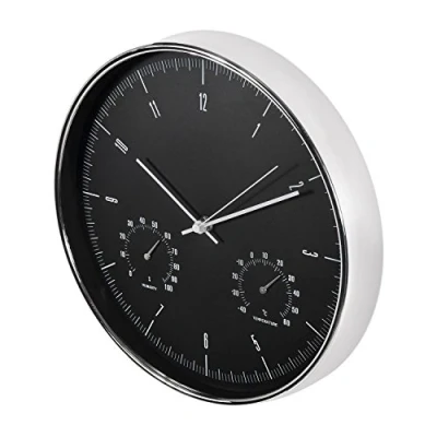 Afbeelding van Wandklok zilver 12 &#039;&#039; 30cm met thermometer en hygrometer CE60 S