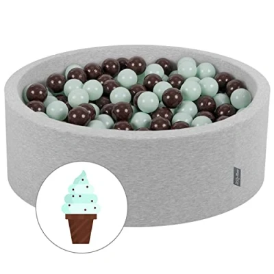 Afbeelding van KiddyMoon 90 x 30 cm met 200 ballen een diameter van 7 cm, rond ballenbad voor baby&#039;s, gemaakt in de EU, chocola en munt: mint/bruin