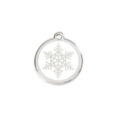 Afbeelding van Snowflake White roestvrijstalen hondenpenning small/klein dia. 2 cm RedDingo