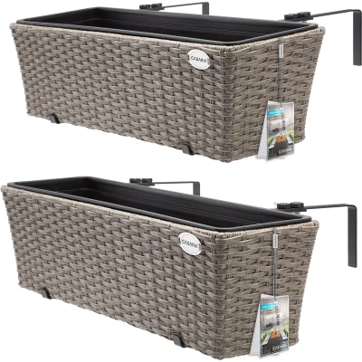 Afbeelding van Casaria Polyrattan Bloembak 2 Stuks Incl. Ophangbeugels Beige