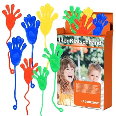 Afbeelding van gokidsy 14 stuks roddelhanden voor kinderen: als aandenken, gastcadeau en cadeau, kleverige handen feestcadeau, kinderverjaardag jongens meisjes