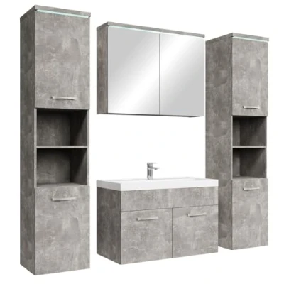 Afbeelding van Badplaats Badkamermeubel Set Paso XL 80 x 40 cm Beton Grijs Badmeubel met spiegelkast en zijkasten