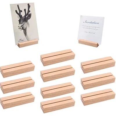 Afbeelding van LONHCHI Set van 10 houten kaarthouders, tafelkaarthouders, fotohouder massief beukenhout, antiek karton, voor restaurants, bruiloften, banketten en feesten (10 x 1,8 2,8 cm)