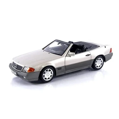 Afbeelding van De 1:18 Diecast Modelauto van Mercedes Benz SL500 Cabriolet uit 1989 in Smoke Silver. fabrikant het schaalmodel is Norev. Dit model alleen online verkrijgbaar.