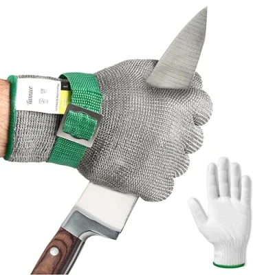 Afbeelding van Twinzee snijbestendige beschermende handschoenen met hoogwaardige technologie (niveau A9/F) ultieme bescherming en maximale flexibiliteit, van roestvrij staal, maat S