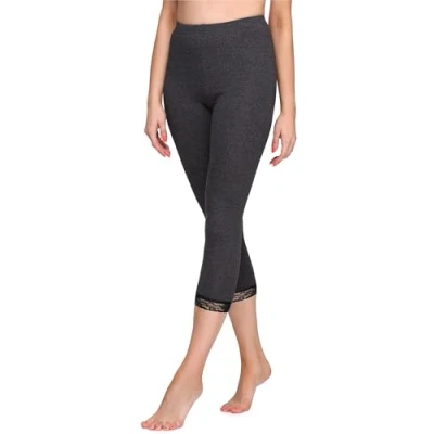 Afbeelding van Merry Style MS MS10 290 LE Dames Capri Leggings Sport Vrijetijdsbroek 3/4 Lengte met Kant Viscose Sporbroek Yogabroek Donker Gemêleerd 4XL