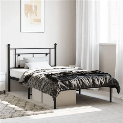 Afbeelding van vidaXL Bedframe met hoofdbord metaal zwart 107x203 cm