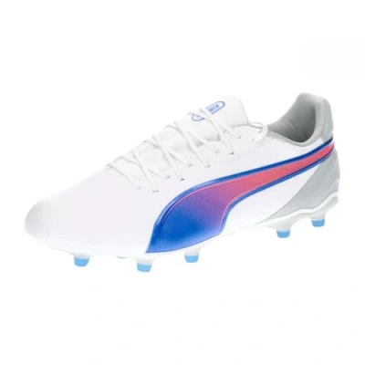 Afbeelding van Puma KING Match FG/AG Voetbalschoenen met kunststof noppen, Heren, Maat: 47, Whitebluemazing flat light gray Imitatieleer/ textiel